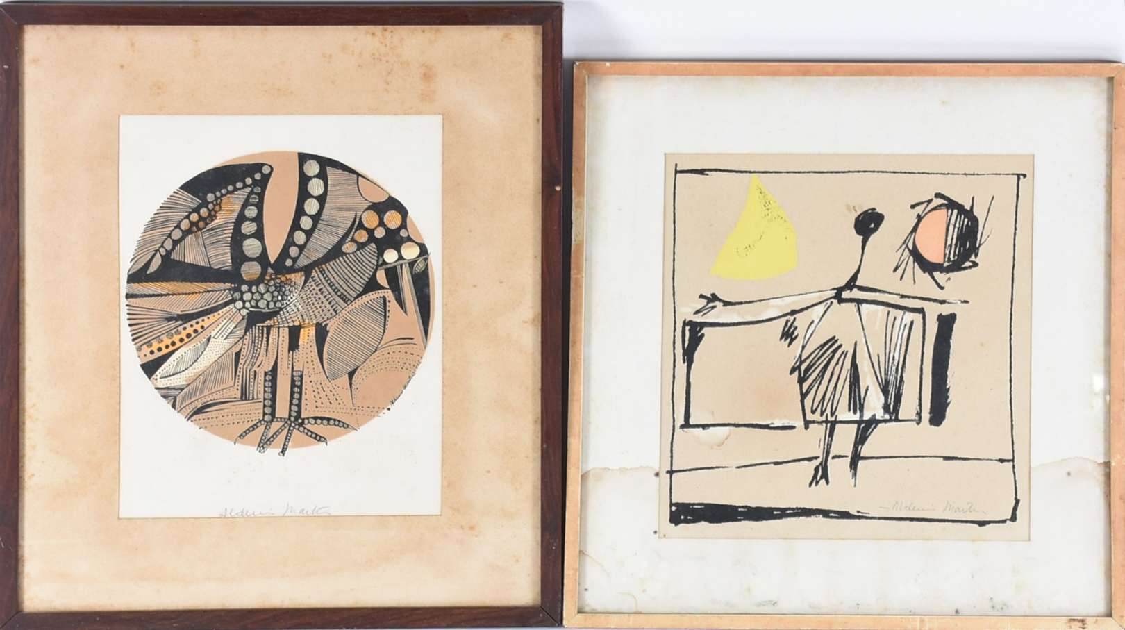 Aldemir Martins (1922-2006),  - Duas gravuras -  Passepartout manchado. Aldemir Martins (1922-2006),  - Duas gravuras -  Passepartout manchado.