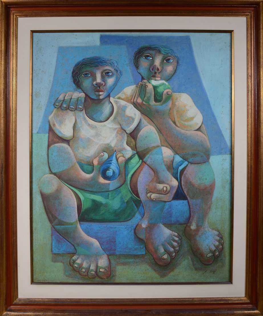 Adélio Sarro (1950), Doce Sabor da Infância - Óleo sobre tela. Datado 1988. Pontos de fungo. Adélio Sarro (1950), Doce Sabor da Infância - Óleo sobre tela. Datado 1988. Pontos de fungo.