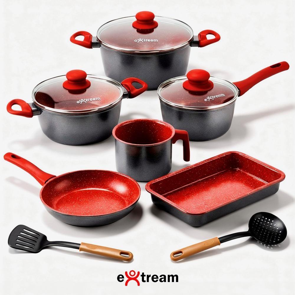 Jogo de Panelas Revestimento Ceramica Indução 8 peças Extream Atami Red Light