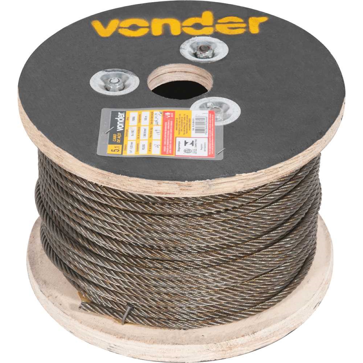 cabo aço af 1/4" alma de fibra 6x19s polido c/ 100m Vonder