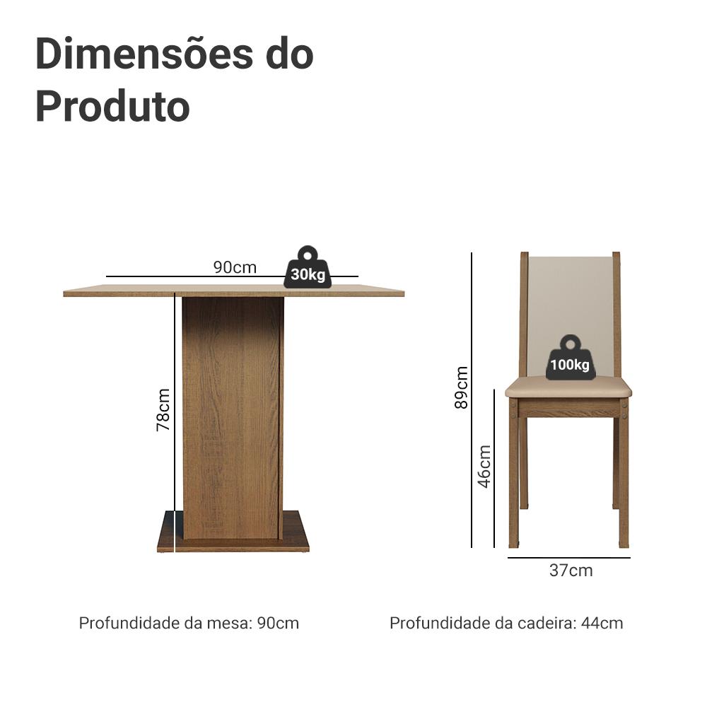 Conjunto Sala de Jantar Mesa Tampo de Madeira 4 Cadeiras Rustic/Crema/Sintético Bege Briana Madesa