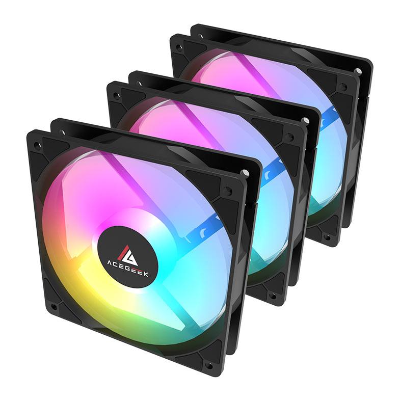 Kit Ventoinhas Acegeek RW12 3x1, Rainbow, 3x120mm, Preto.