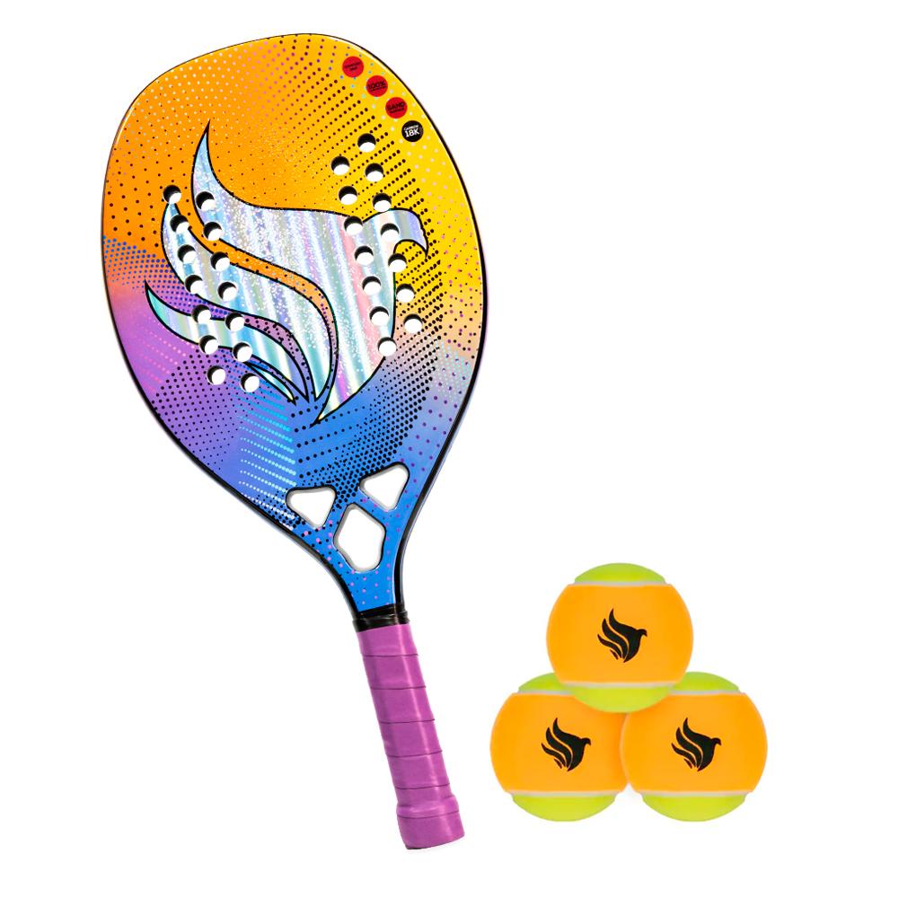 Kit Raquete De Beach Tennis Pichau Nazareth Beach Face 18k Carbon + Kit Bolas de Beach Tennis Pichau, Com 3 Unidades