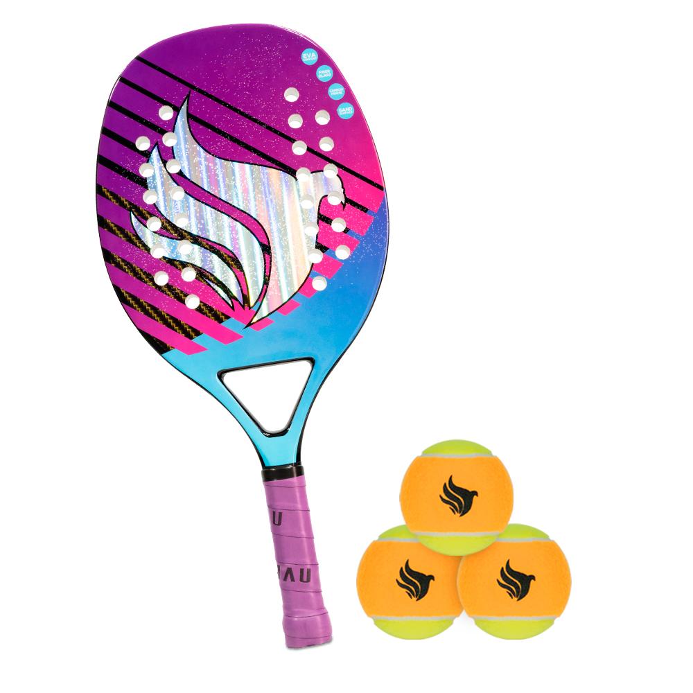 Kit Raquete De Beach Tennis Pichau Midnight Miami Face Fiberglass + Kit Bolas de Beach Tennis Pichau, Com 3 Unidades