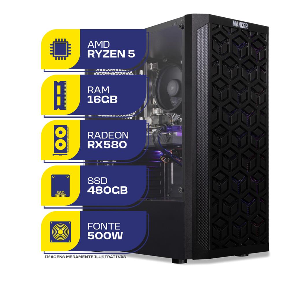 PC Gamer MCL, AMD Ryzen 5 5500, Radeon RX 580 8GB, 16GB DDR4, SSD 480GB