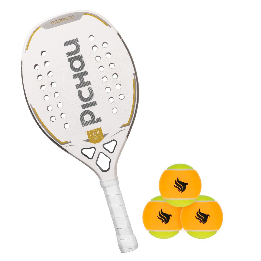 Kit Raquete de Beach Tennis Pichau Lunar Bay 18K Carbon 28 Furos, PES-RKT-LNR + Kit Bolas de Beach Tennis Pichau, Com 3 Unidades