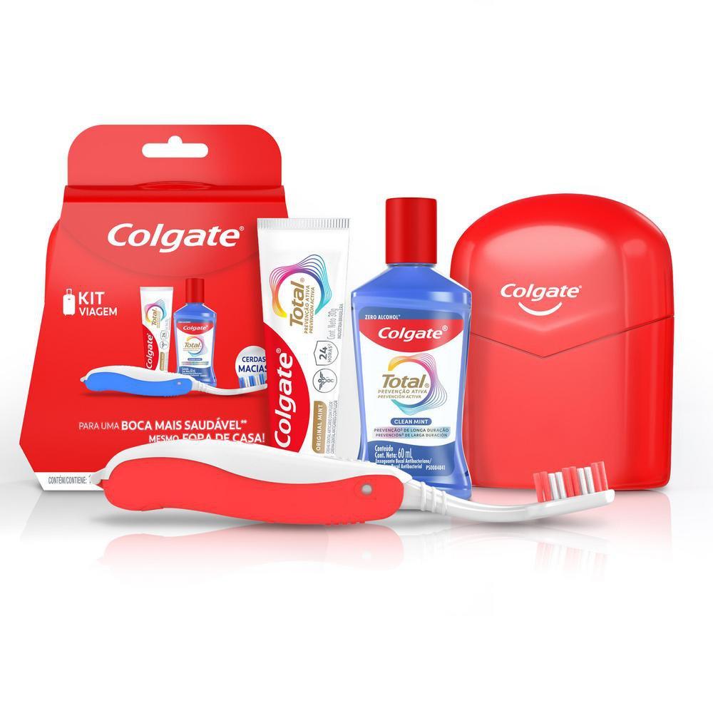 Kit Viagem Colgate Clean Mint - Escova Dental + Creme Dental 30g + Enxaguante Bucal 60ml