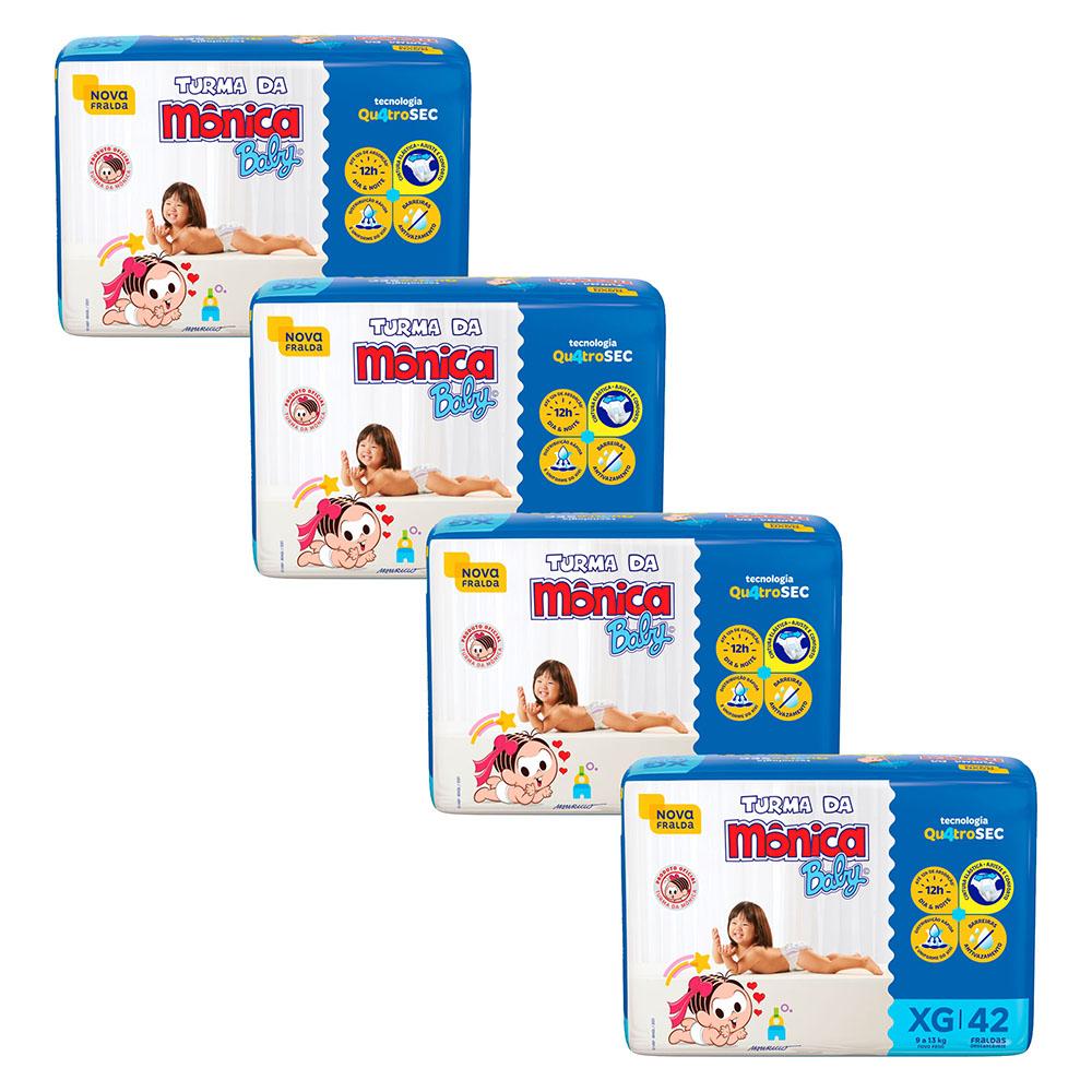Kit 4 Fraldas Turma da Mônica Baby Mega XG com 42un cada