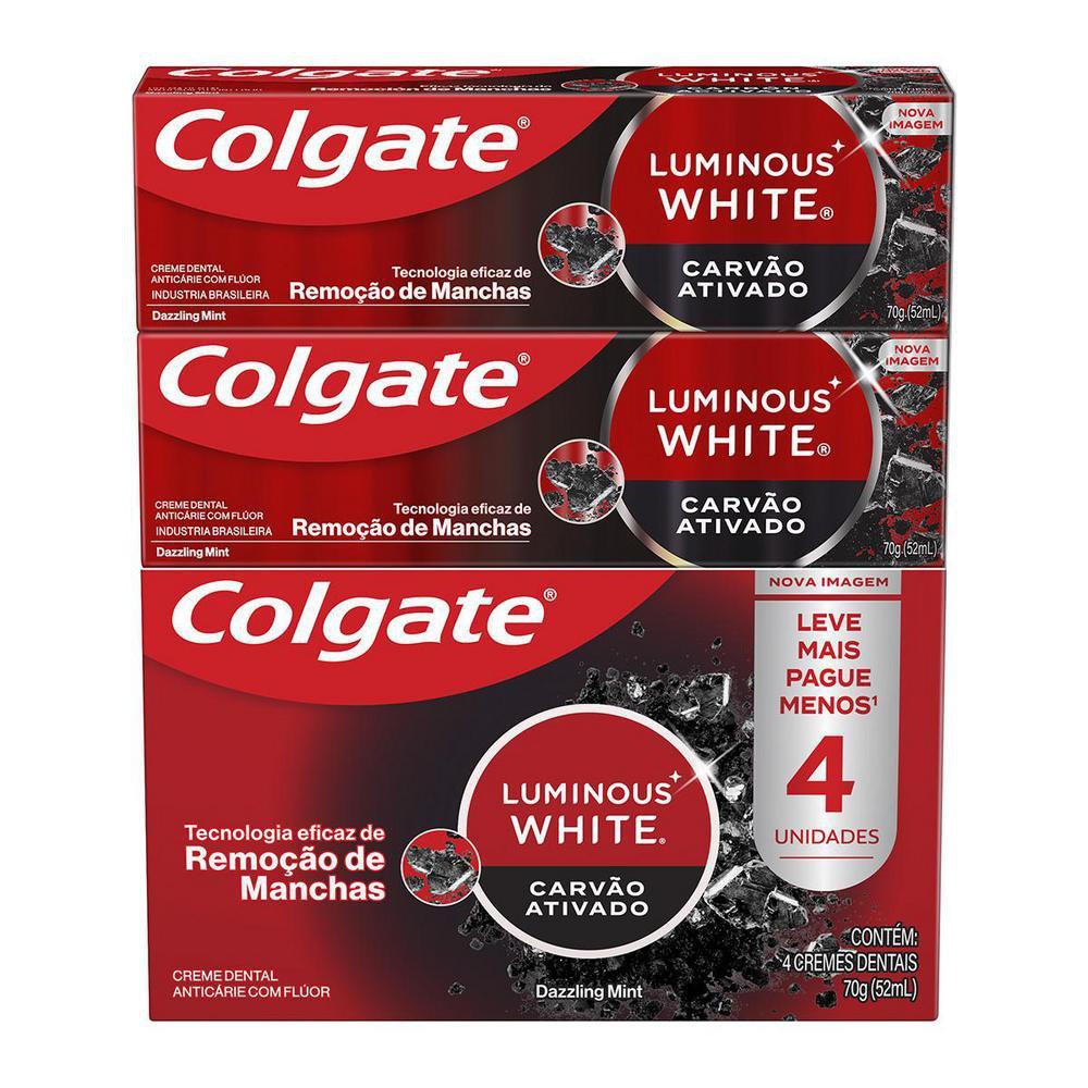 Creme Dental Colgate Luminous White Carvão Ativado 4un de 70g