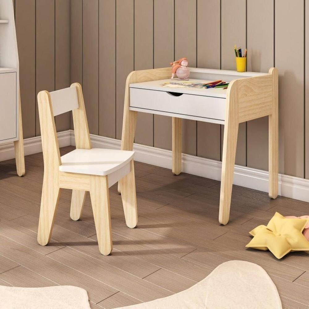 Conjunto Mesa e Cadeira Infantil Corujinha Casatema Branco/Marrom