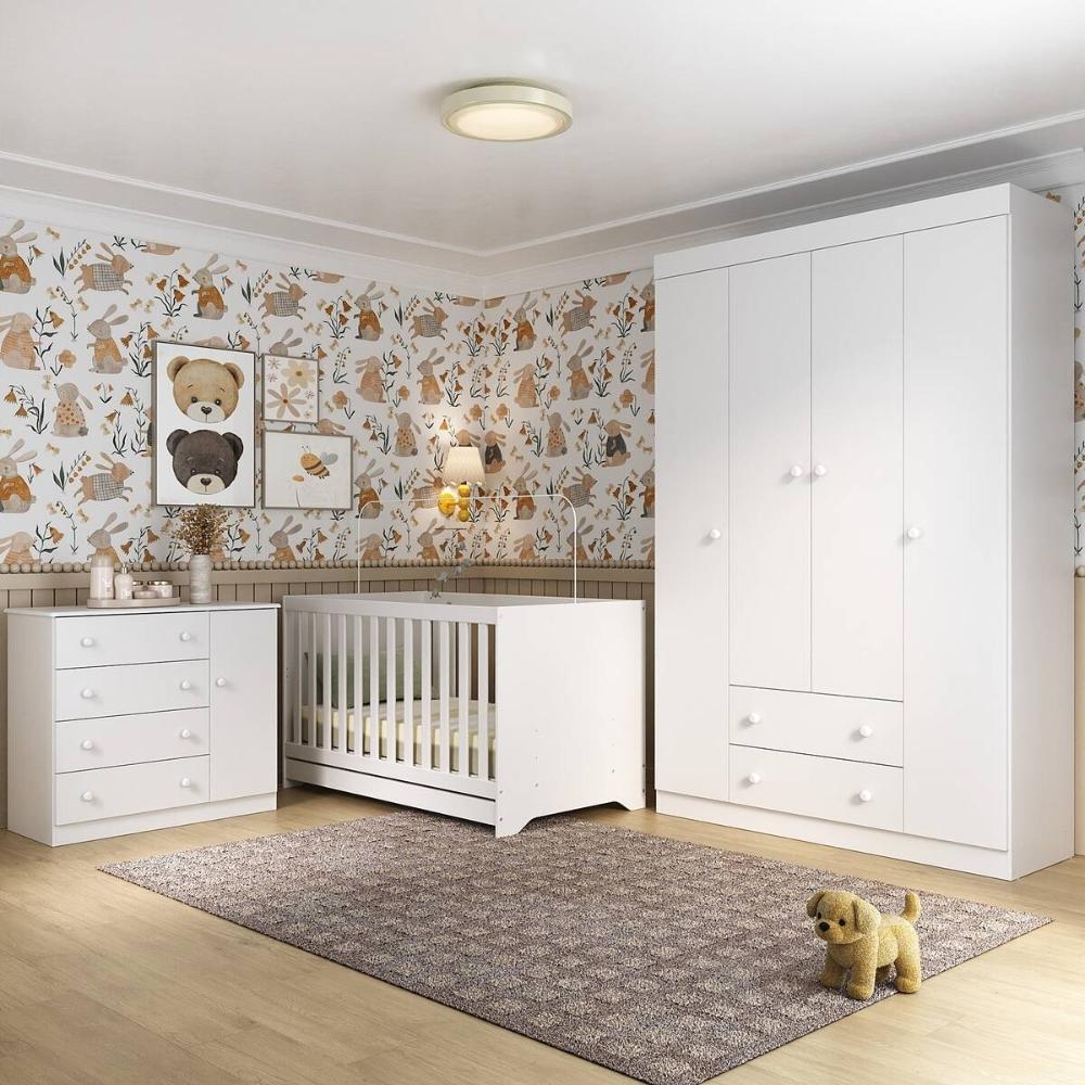 Quarto de Bebê Completo com Berço Americano 3 em 1 p/Colchão 130x70cm Encanto Multimóveis MP4581