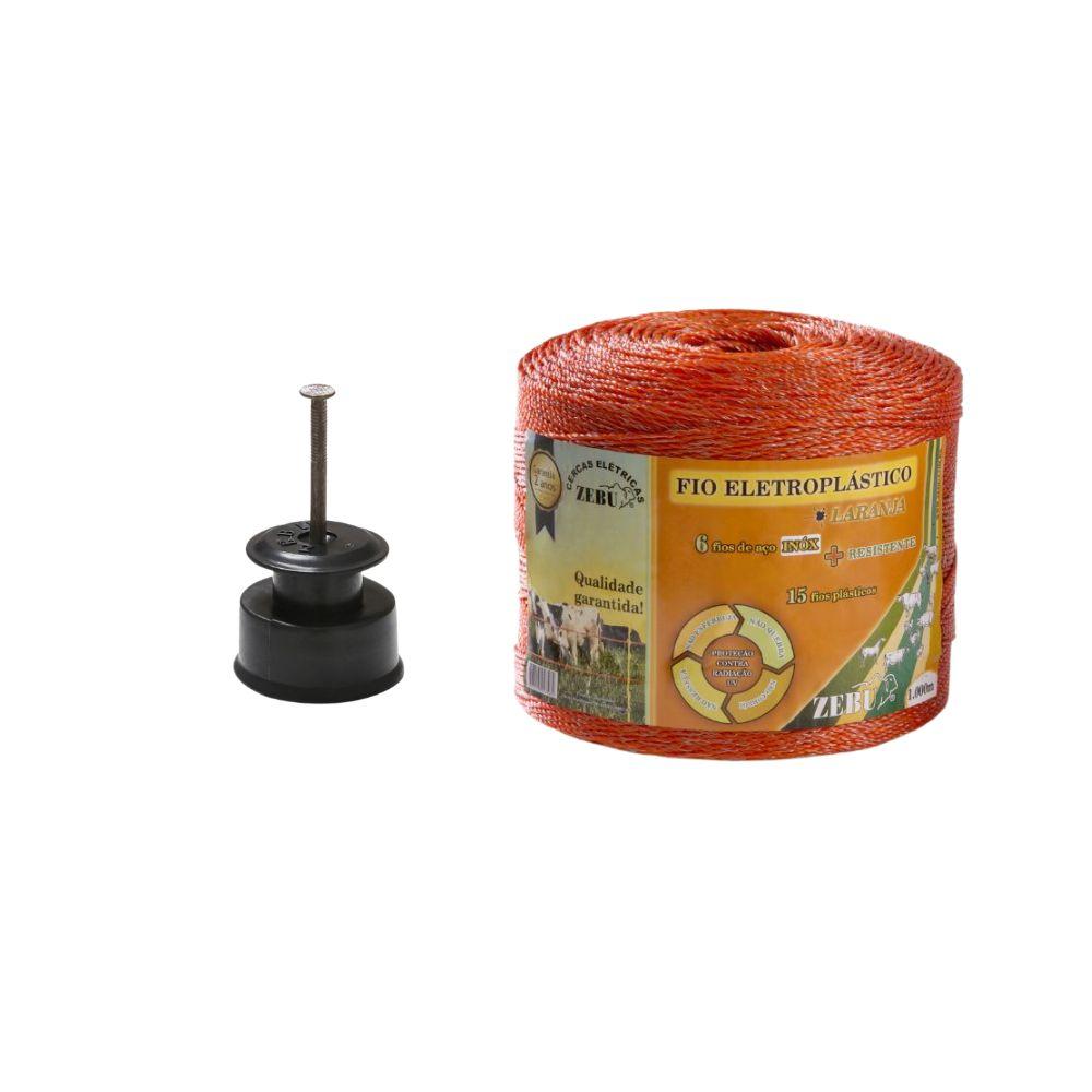 Fio Eletroplástico Rolo 500m Laranja Leve 2mm Cercas Elétricas EP500 + 100 Roldanas 36mm - Zebu