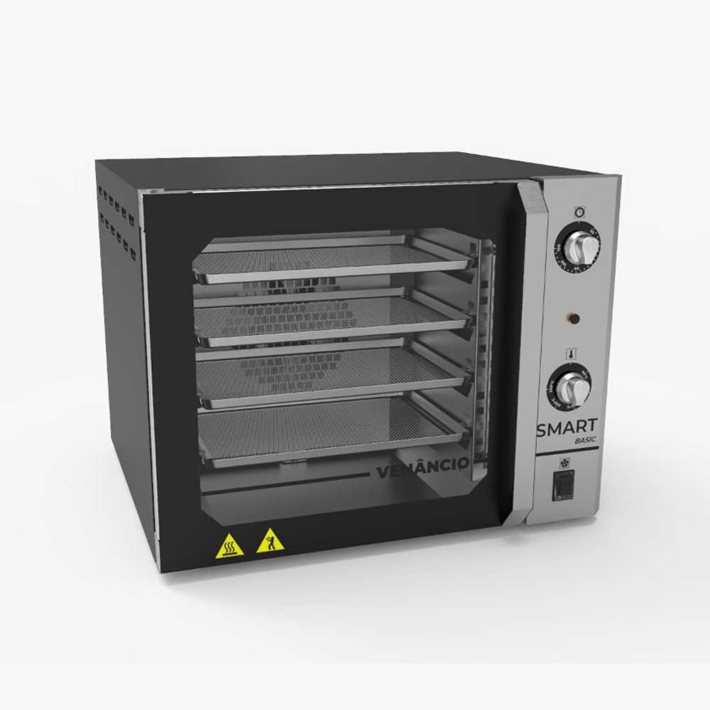 Forno Turbo Convector Elétrico Smart Basic 4 Esteiras Preto e Painel Inox FCSB4E - Venâncio 220V