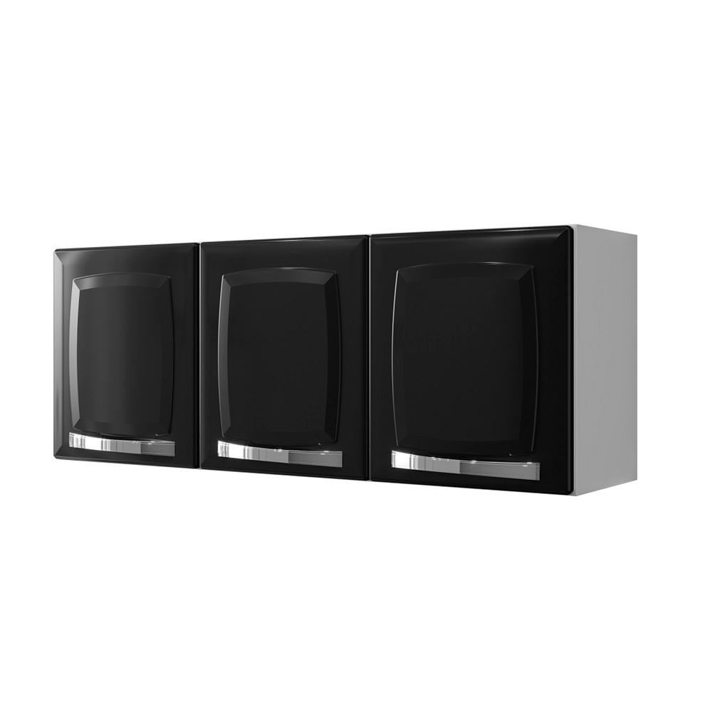 Armário Aéreo Suspenso 3 Portas 1 Prateleira Cozinha Modulada 105 cm Organizador Multiuso Preto