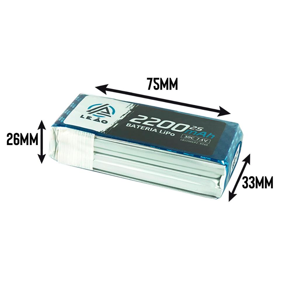 BATERIA LIPO LEÃO 7.4V 2200MAH 30C 02 CÉLULAS/01 PACK – PLUG XT-60