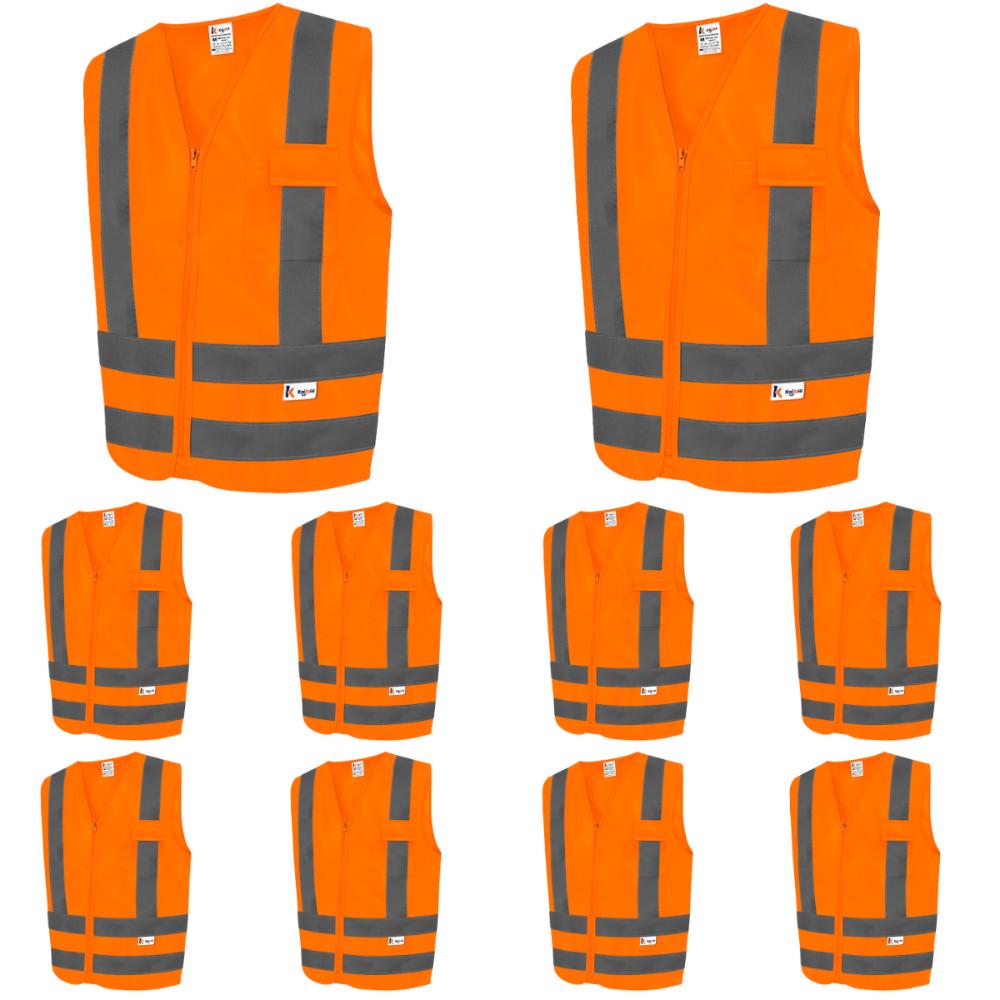 Kit 10 Colete Refletivo Com 1 Bolso Fluorescente Kalipso
