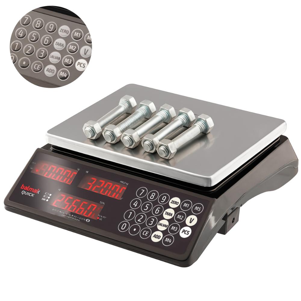 Balança Digital Comercial Balmak QUICK 3 em 1 Prato Inox com Bateria Bivolt QUICK33B