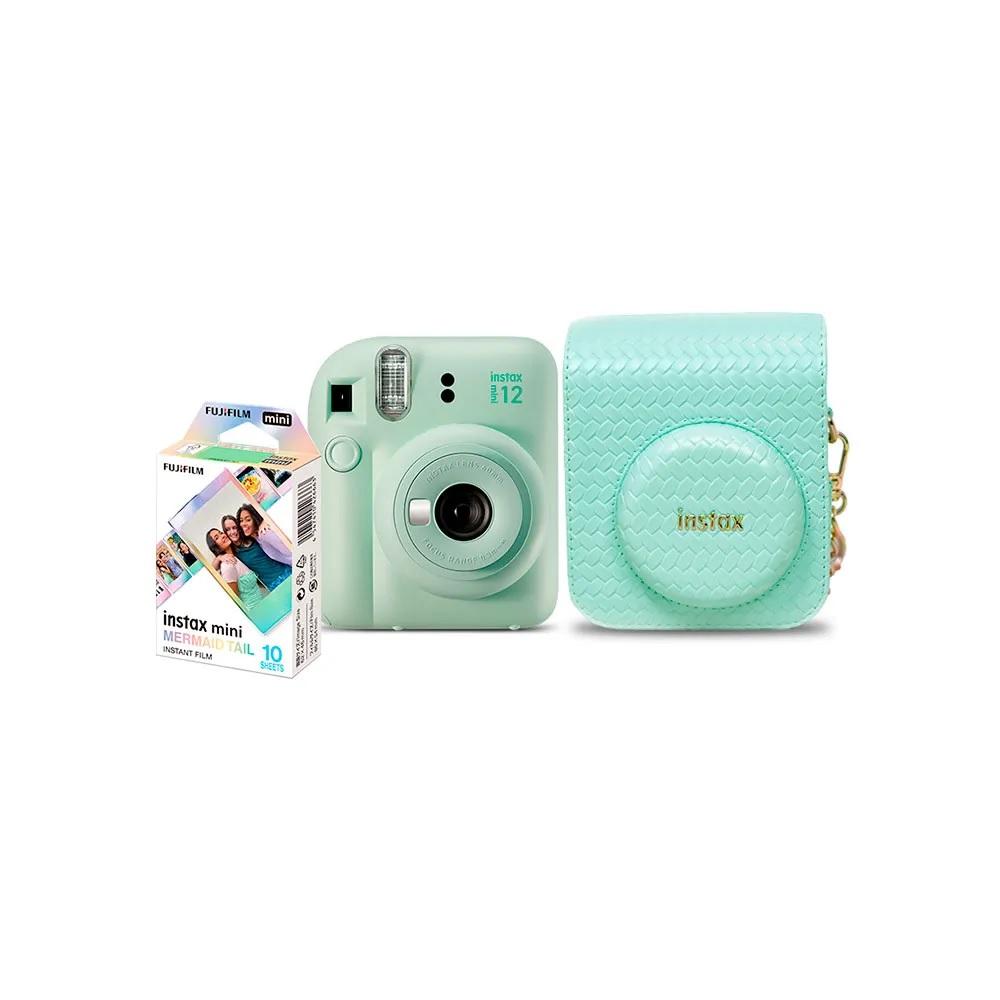 Kit Câmera Analógica Fujifilm Instax Mini 12 Verde Mermaid com Bolsa e Pack com 10 Filmes