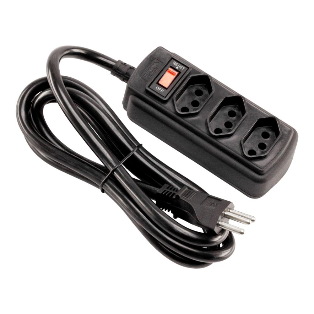 Filtro de Linha 20A 3 Tomadas Tripolar Bivolt 1,5 Metros Preto Force Line