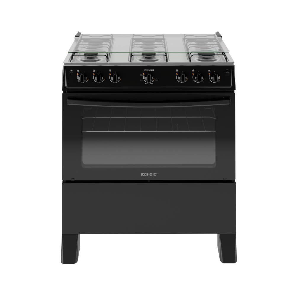 Fogão 6 Bocas a Gás Itatiaia Star New com Acendimento Automático e Forno 82L Preto Bivolt
