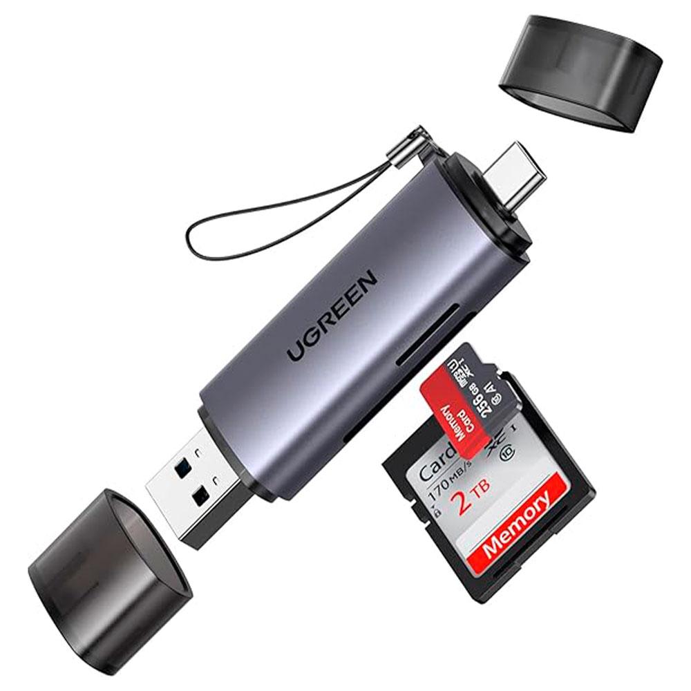 Leitor De Cartao Sd Ugreen 2 Em 1 Com Usb-c 3.0 5gbps E Usb-a Cinza - Cm185