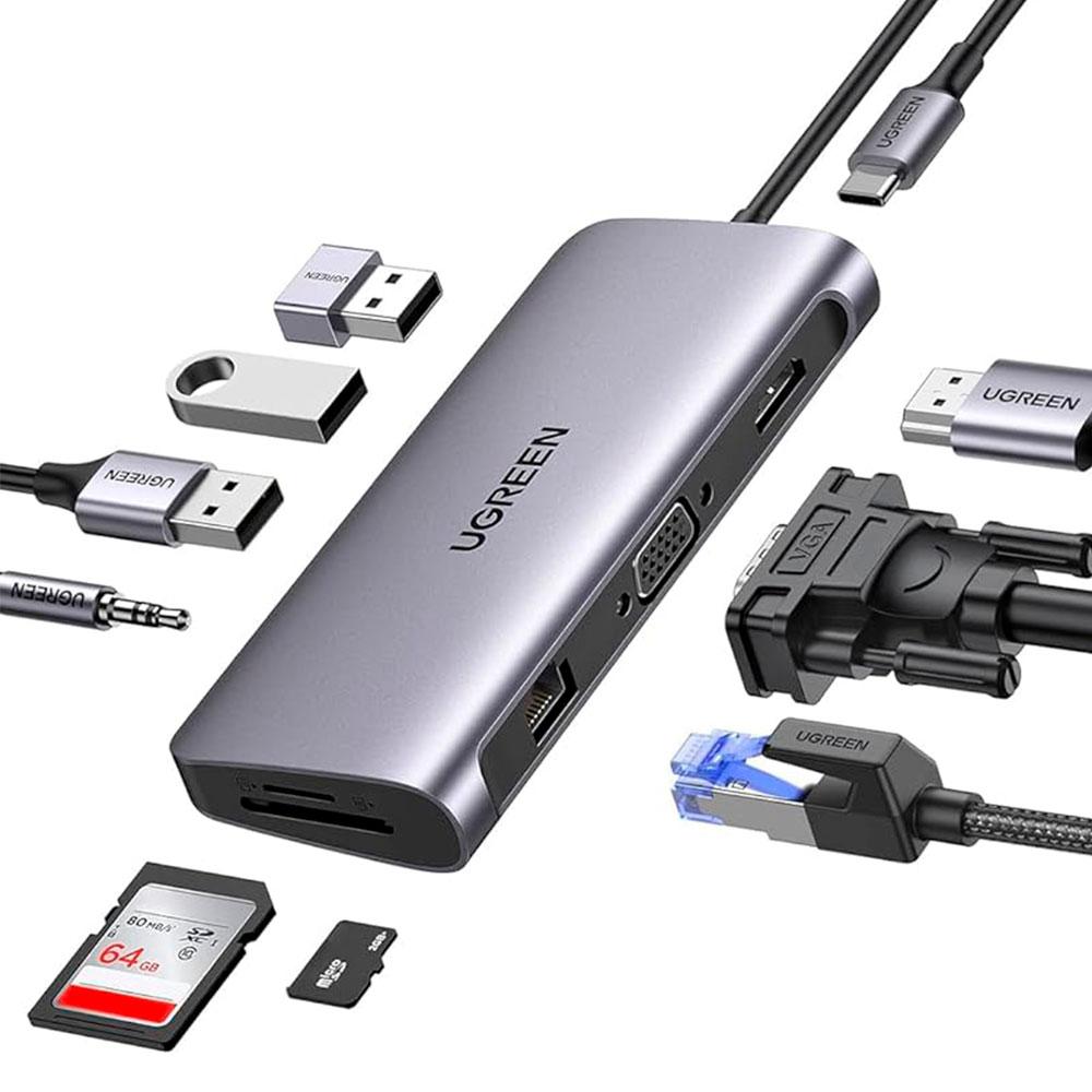 Hub Usb Ugreen Com Rj45 Giga hdmi 3p Usb-a 3.0 sd tf vga usb-c 100w - Cm498