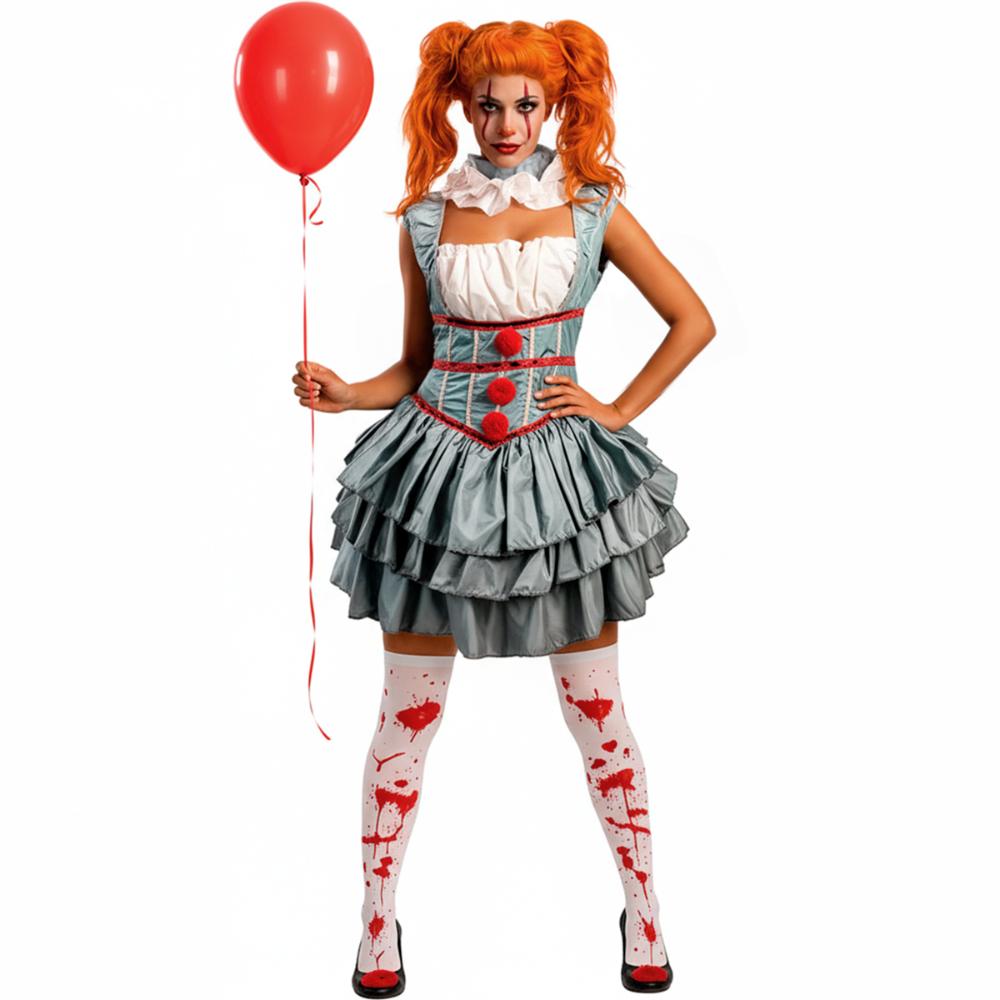 Fantasia Palhaço It a Coisa Adulto Feminino Luxo de Halloween
