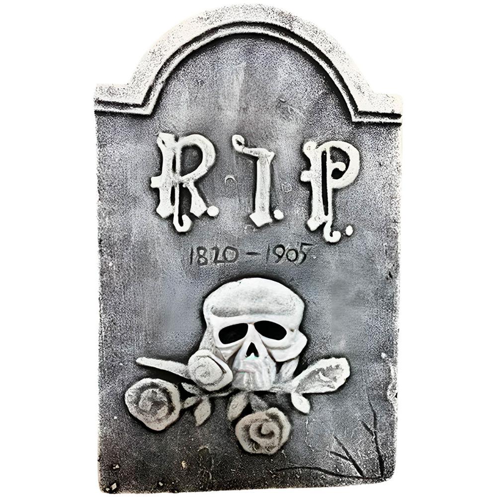 Lápide de Halloween Tumulo Realista Com Caveira em Auto Relevo