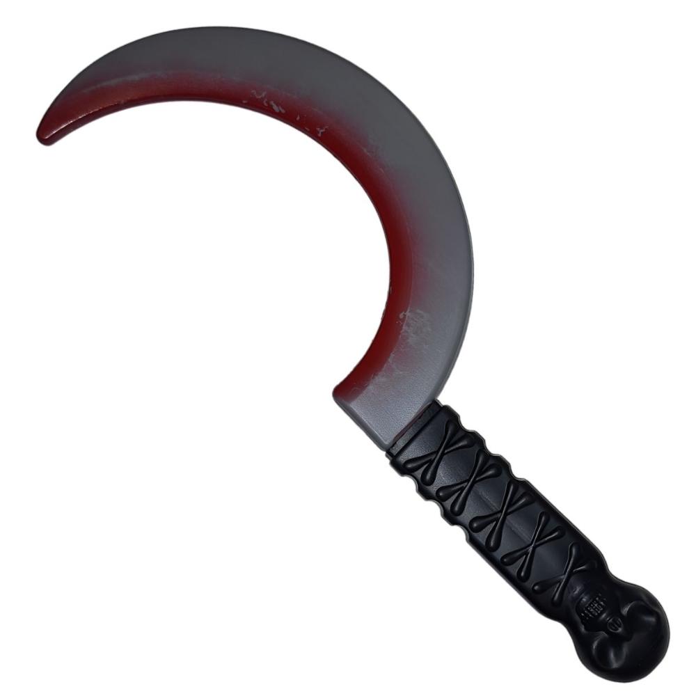 Foice de Halloween Realista pra Fantasia de Terror com Cabo Curto de Caveira
