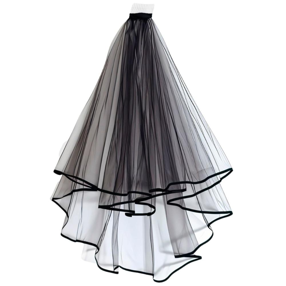 Véu Preto de Halloween Duplo pra Fantasia Adulta Feminina Noiva Caveira Mexicana