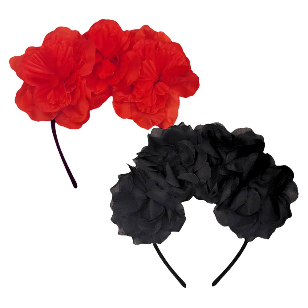 Tiara Caveira Mexicana Arco com Flores Vermelhas ou Pretas