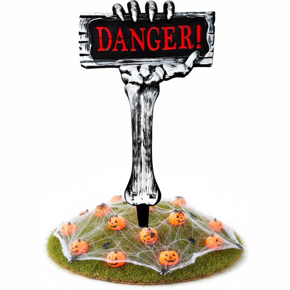 Estaca de Halloween Beware ou Danger Decoração Cemitério Zumbi Jardim Quintal Vaso