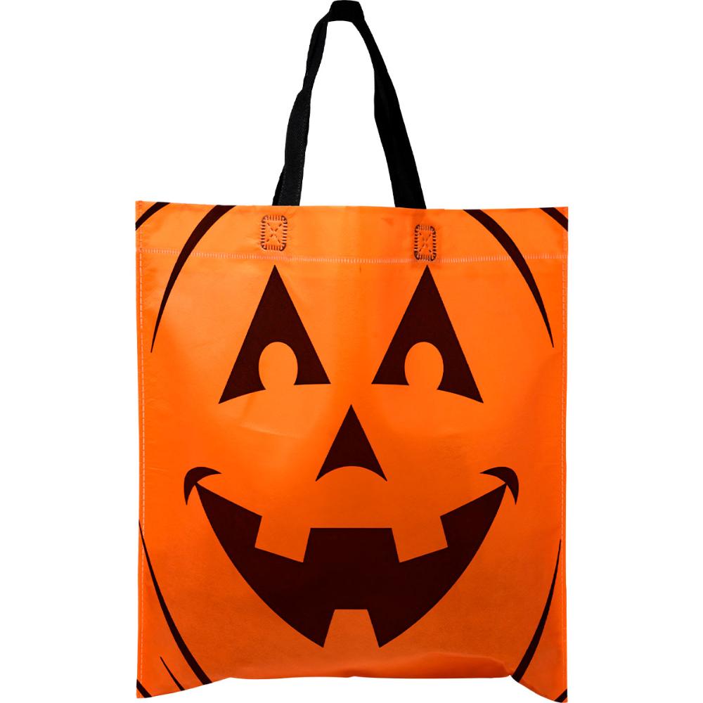 Sacola Halloween Abobora Laranja de Plástico Reforçada com Alças