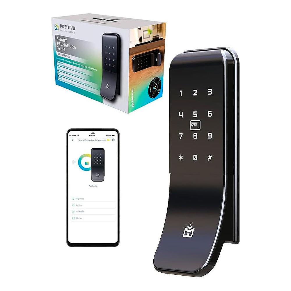 Fechadura Digital de Sobrepor Smart Wi-Fi Casa Inteligente Abertura por Biometria Senha Inox Preto