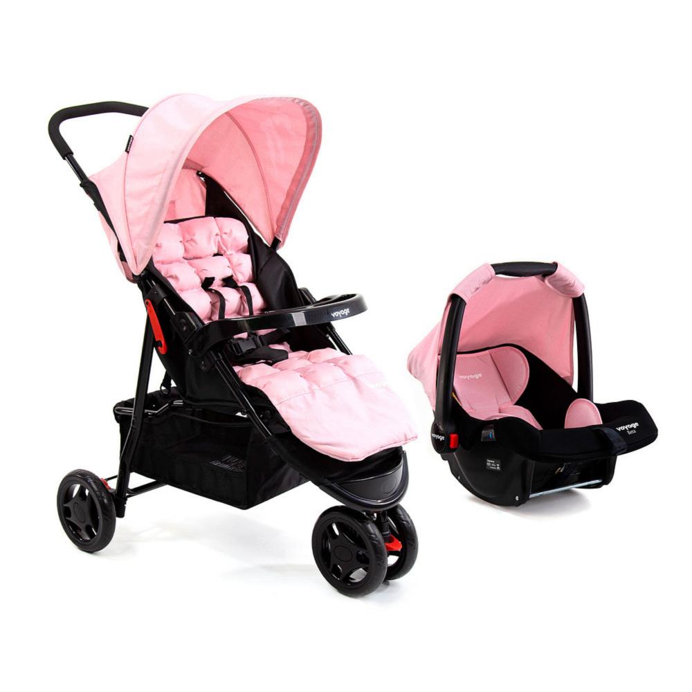 Carrinho com Bebê Conforto Travel System Delta Duo Pro Rosa Mescla - Voyage