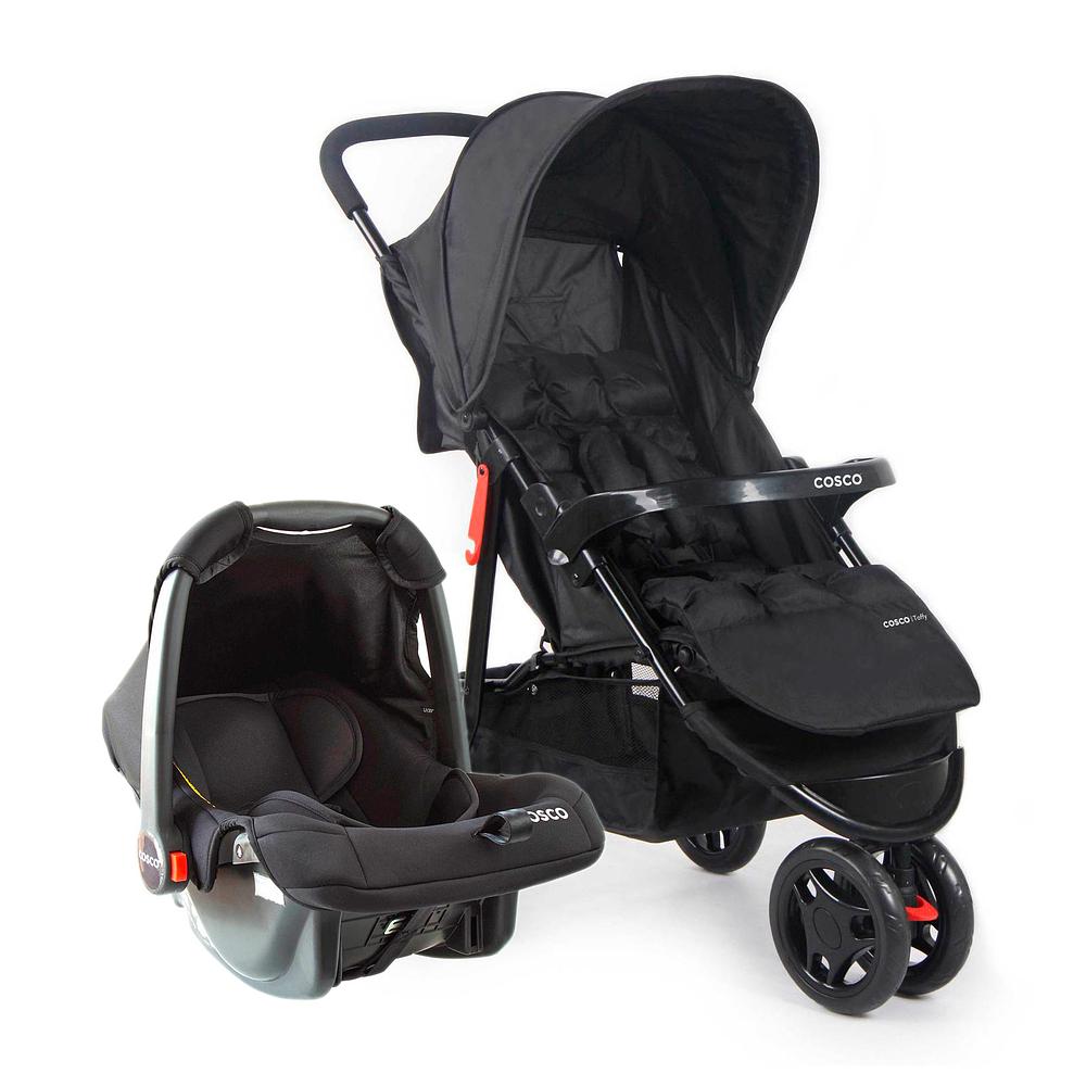 Carrinho com Bebê Conforto Travel System Toffy Preto Absoluto - Cosco
