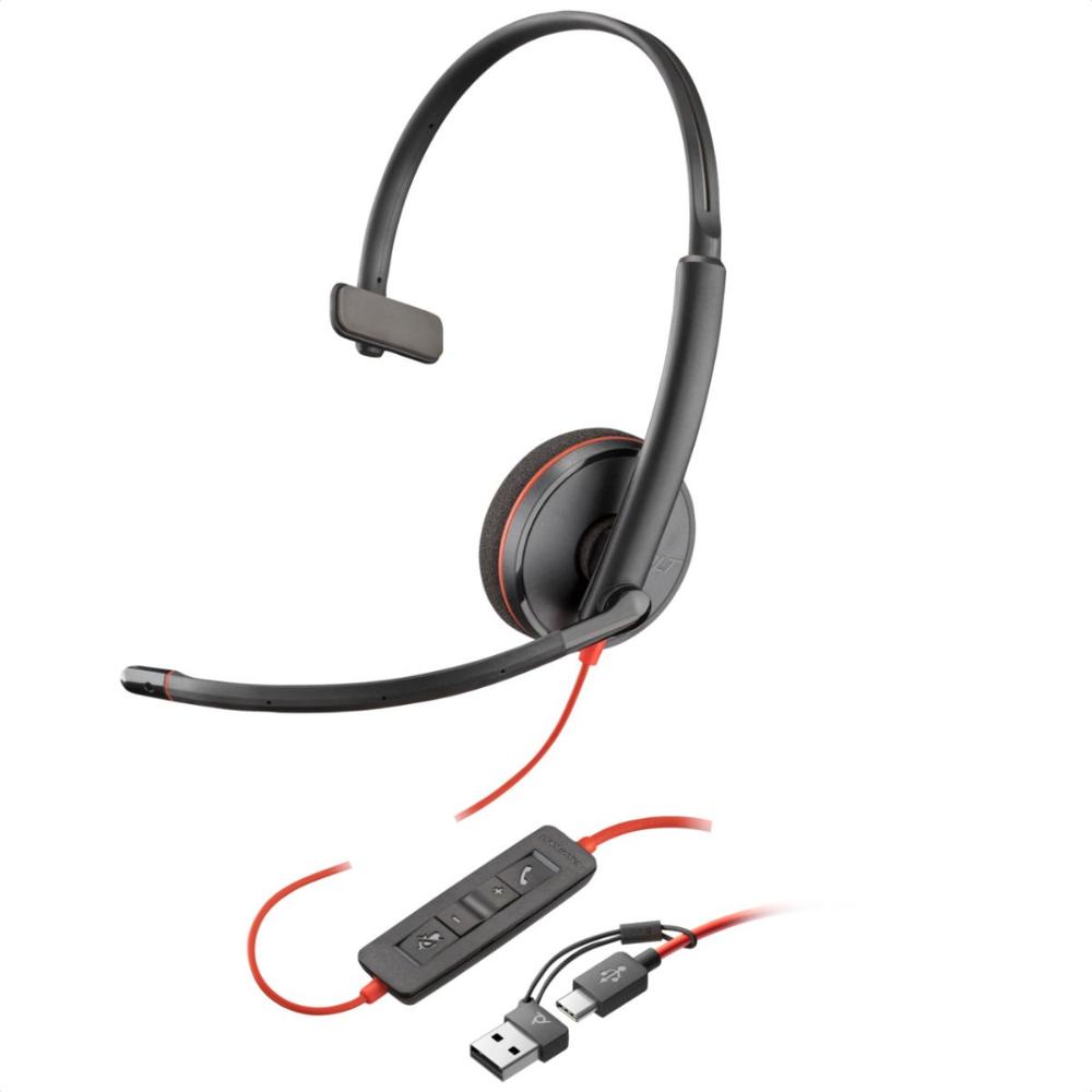 Headset HP Com Microfone USB Poly Blackwire C3210 8X214AA Preto