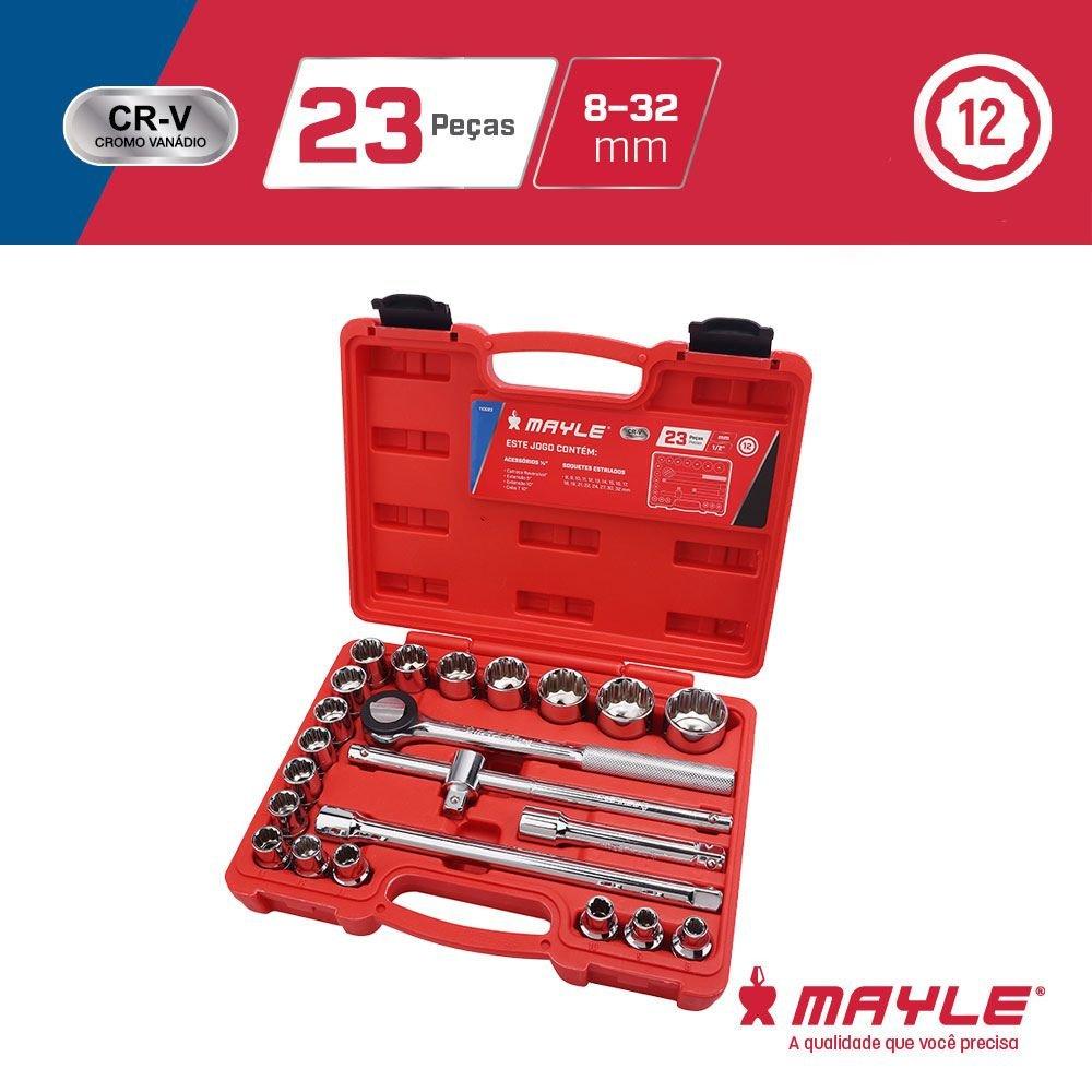 Jogo Soquetes Mayle 1/2 Cromo C/ 23 Peças
