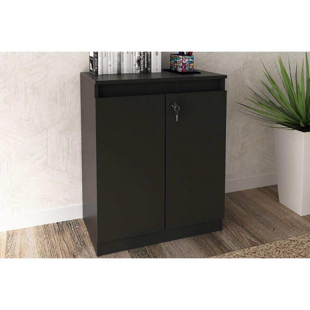 Balcão de Escritório ME4149 c/ 2 Portas c/ Chave Preto - Tecno Mobili