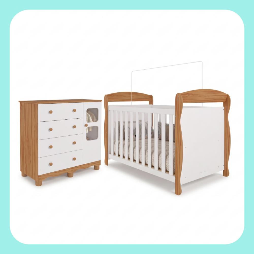Quarto de Bebê Completo Berço Americano Marquesa 3 Em 1 Cômoda Uli 4 Gavetas 1 Porta 100% MDF