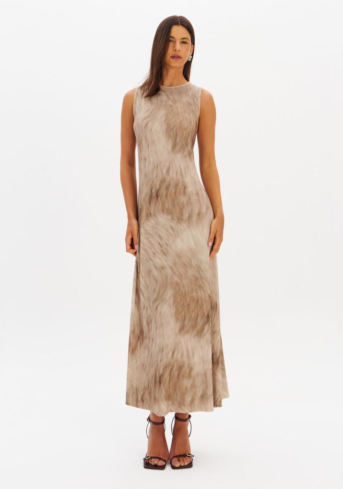 Vestido Super Midi Sem Mangas Estampado