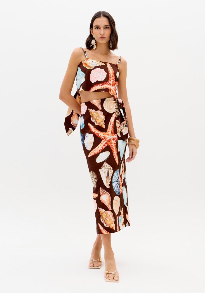 Saia Super Midi Pareô Estampada