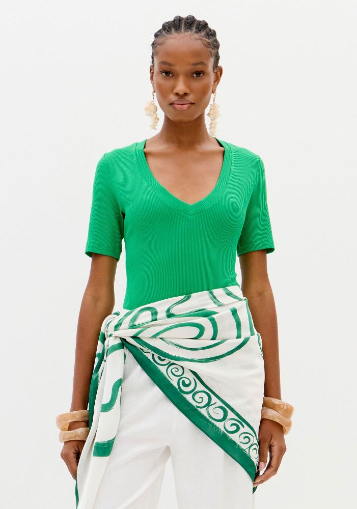 Blusa Canelada Com Decote V