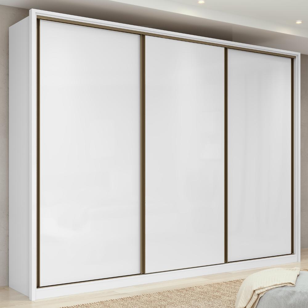Guarda-Roupa Casal 3 Portas de Correr 6 Gavetas MDF 270cm Spazio Yescasa Branco