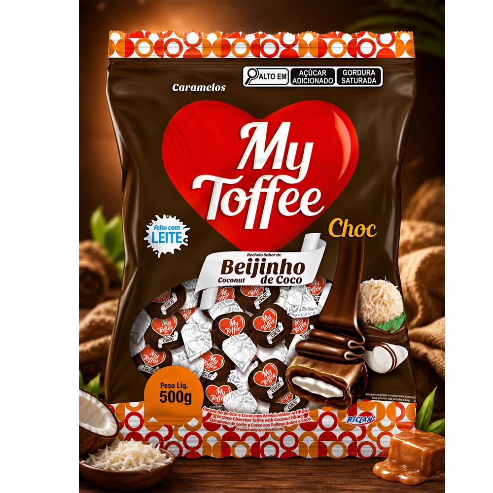 Bala My Toffee Chocolate C/ Recheio Beijinho de Côco 500g - Riclan