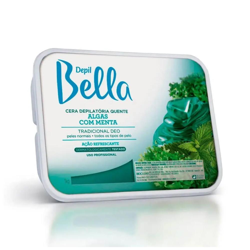 Cera Depilatória Quente Em Barra Depil Bella Profissional Tradicional Deo Algas Com Menta 1Kg