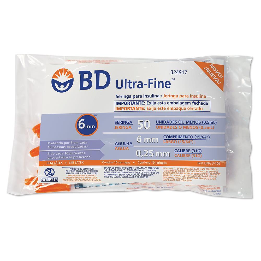 Seringa BD Ultra-fine 50 Ui De 6 Mm Com 10 Un