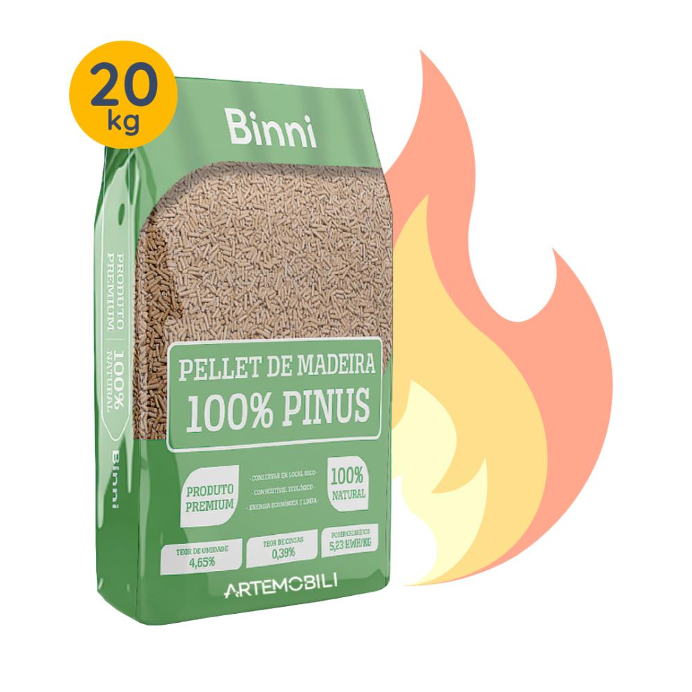 Pellets de Madeira Pinus Combustível para Lareira 20Kg - Artemobili