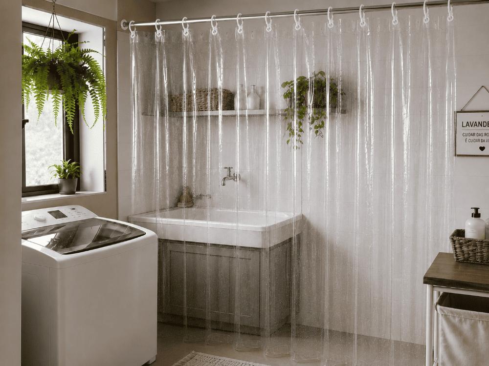 Cortina Box Banheiro PVC Transparente 2,10x2,10 M+Presilhas