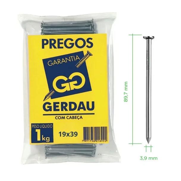 Prego Gerdau 19x39 1kg Acabamento Polido